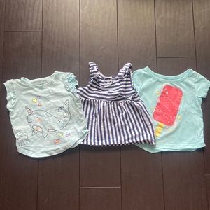 Carter’s & Falls Creek Kids baby girl summer t-shirts & striped tank size 12M